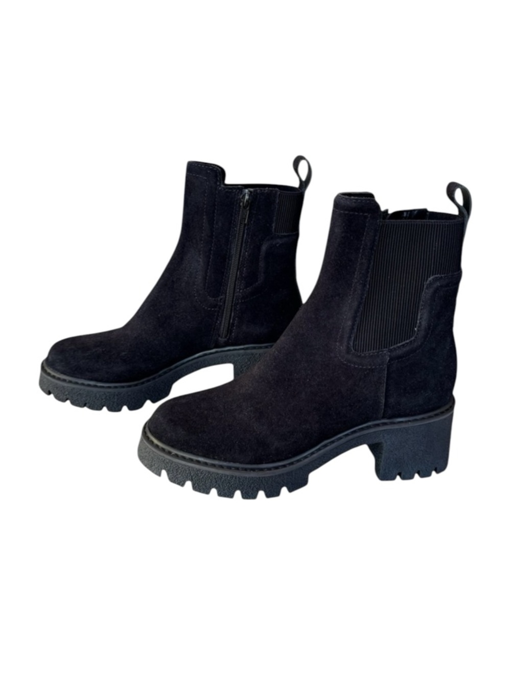 Chelsea & Violet Genuine Suede Black Moto Combat Boots - Picture 3 of 10